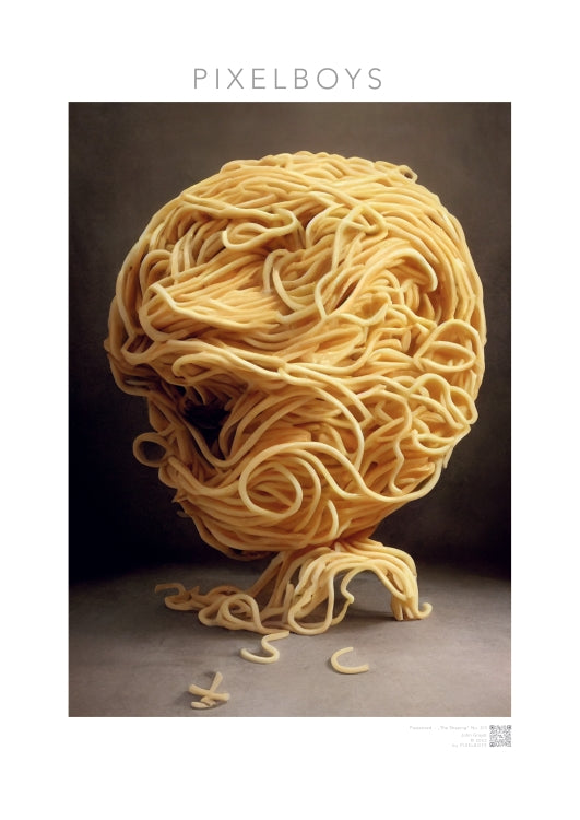 Poster mit Ramen - Pastarized "The Shaping" - No.2 - Kunstwerk aus Nudeln - Kunst Marke - Pixelboys - Kunstdruck - Wandbild - Kunstdrucke - Papier: 250g/qm - Künstler: John Grayst & Pixelboys - Italienische Pasta Kunst - Küche- Italienisches Restaurant - China Restaurant - Japan Restaurant -  Pasta Liebe - Nudeln - Face - Atelier - Italien - Mailand - Neapel - Rom - Turin  