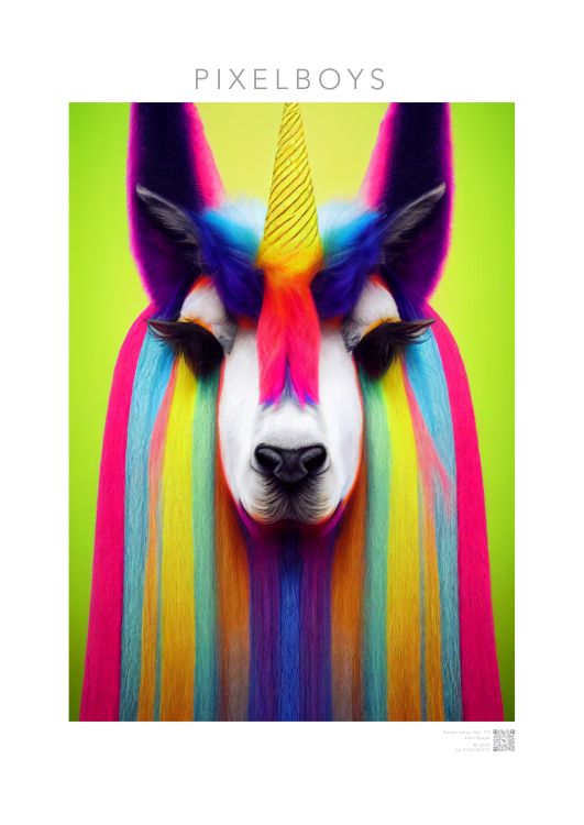 Poster in Museumsqualität - Karma Lama No. 1 - "Ru" - Poster with Lama - Animal - rainbow colors - bunt - multicoloured - Wandkunst - Kunstdruck - Acryldruck - Kunstwerk - Office Poster - Poster mit Rahmen - Kaffee Tasse - Poster mit Leisten - Bedruckte Tassen - Kunst Marke - Art Brand - Kunstdrucke - Papier: 250g/qm - Künstler: Pixelboys/Grayst - Office Poster - Poster with frame - lgbtiq+ - Drag Queens - RuPaul's- Geschenkidee - 