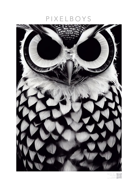 Poster mit Rahmen (Holz) - Museumsqualität - Dark Owl, No. 1 - "Hedwig" - Vogel - Bird - Strigiformes - Noctua - Ornithologie - Kunstwerk - Museumsqualität - Acryldruck - Poster mit Rahmen - Poster mit Leisten - Bedruckte Tassen - Kunst Marke - Art Brand - Pixelboys - Kunstdruck - Wandbild - Kunstdrucke - Papier: 250g/qm - Künstler: John Grayst & Pixelboys - Eulen - Owl-  - Atelier - England - London - Birmingham–Wolverhampton - Manchester - Leeds Bradfort - Liverpool  