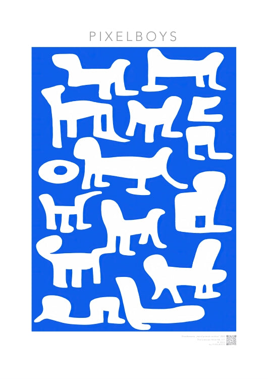 Poster in Museumsqualität - Doodlemania "weird animals on blue" - No.1 - Hunde - Katzen - Doodle Kunst - Poster mit Rahmen - doodle artwork - Acrylbild - Kunstdruck - Wandbild - office Poster - Poster with frame -  Künstler: Pixelboys & The Unknown Artist Nb.517 - keith haring - anti stress art - Art Brand - 