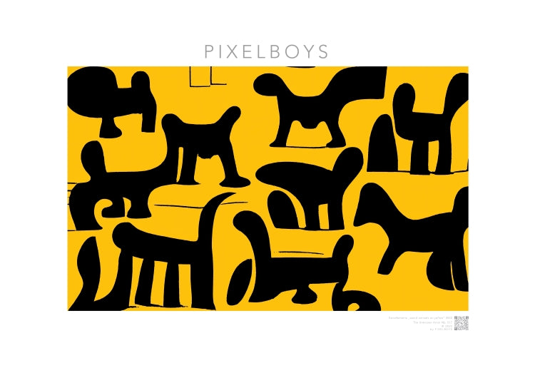 Poster in Museumsqualität - Doodlemania "weird animals on yellow" - No.3 - bedruckte Tasse-  gelb - Cup - Hunde - Katzen - Doodle Kunst - dogs - Cats - gastro - Poster mit Rahmen - doodle artwork - Acrylbild - Kunstdruck - Wandbild - office Poster - Poster with frame -  Künstler: Pixelboys & The Unknown Artist Nb.517 - keith haring - Gastro Art - anti stress art - Art Brand - Kunstdruck - Gastro Tasse - 