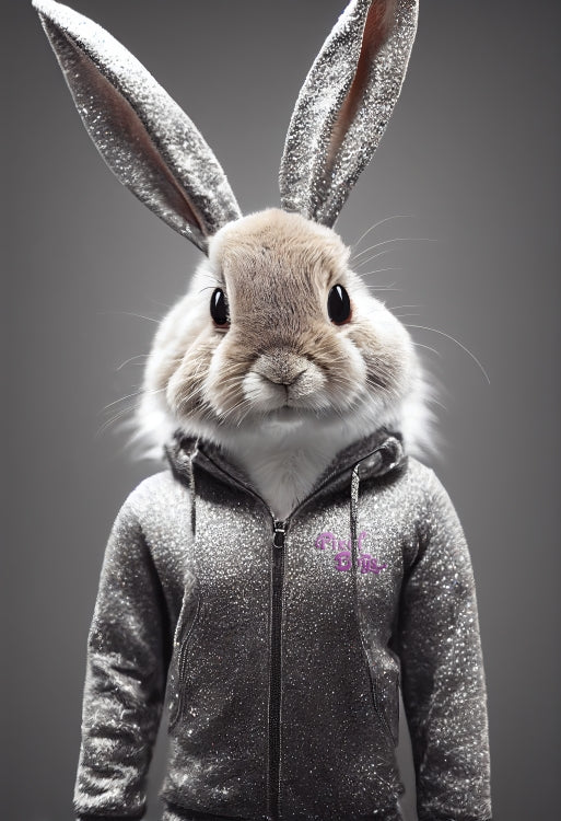 Poster in Museumsqualität - Bunny in grey tracksuit - "Cleo" - Cute - Marke:Pixelboys - Brand - Art Prints - Marke - Wandkunst - Papierstärke: 250g/qm - Wall Art - Bunny crey - Skater Betty - Hasen Gang - Original - Künstler:Pixelboys - Poster with frame - Office Poster - Trend - Wandschmuck - Atelier USA - 