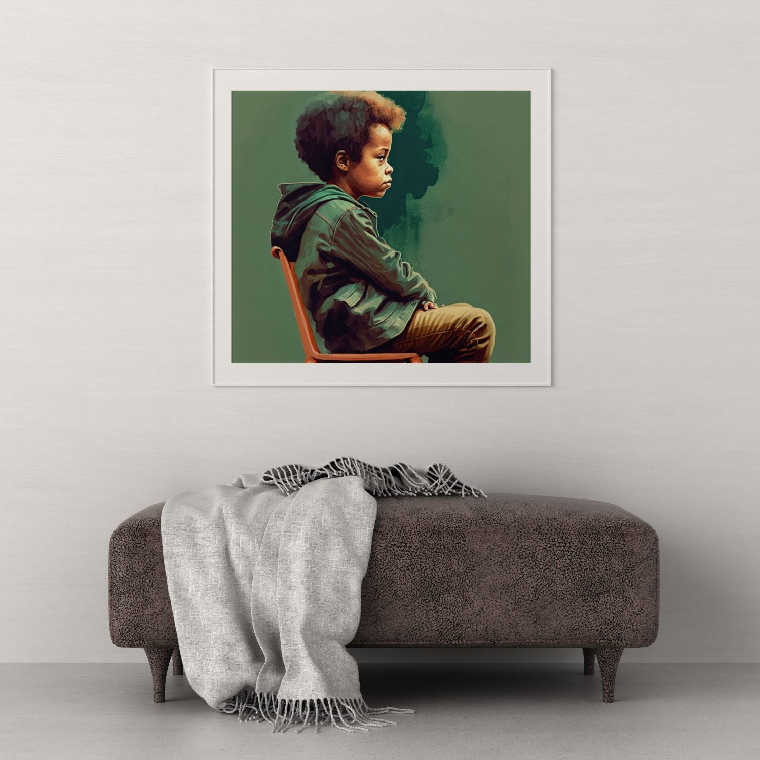 Poster in Museumsqualität - Listening - The Son - Jeffrey - rasism - motherhood - Posterleisten - USA - Fineart - Posterrahmen  - Wandkunst - Holzrahmen - Poster with frame - people of color - artwork - art brand - printed cup personalized - Holzleisten - pixelboys - Kunstdrucke - wandbilder - wall art - Kunst auf Tassen  - Office Poster - Gastrotassen - Wanddekoration - Acrylkunst - Geschenkidee - Office Poster - Acryldruck - Abstrakte Kunst - Family Art -