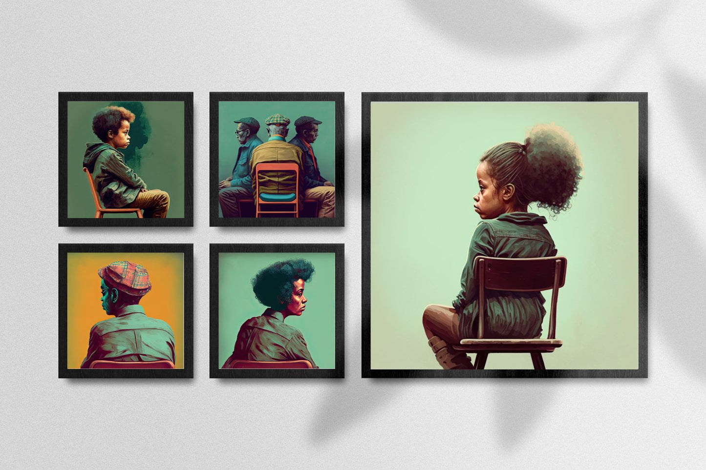 Poster in Museumsqualität - Listening - The Mother - rasism - motherhood - Posterleisten - USA - Fineart - Posterrahmen  - Wandkunst - Holzrahmen - Poster with frame - people of color - artwork - art brand - printed cup personalized - Holzleisten - pixelboys - Kunstdrucke - wandbilder - wall art - Kunst auf Tassen  - Office Poster - Gastrotassen - Wanddekoration - Acrylkunst - Geschenkidee - Office Poster - Acryldruck - Abstrakte Kunst - Family Art -