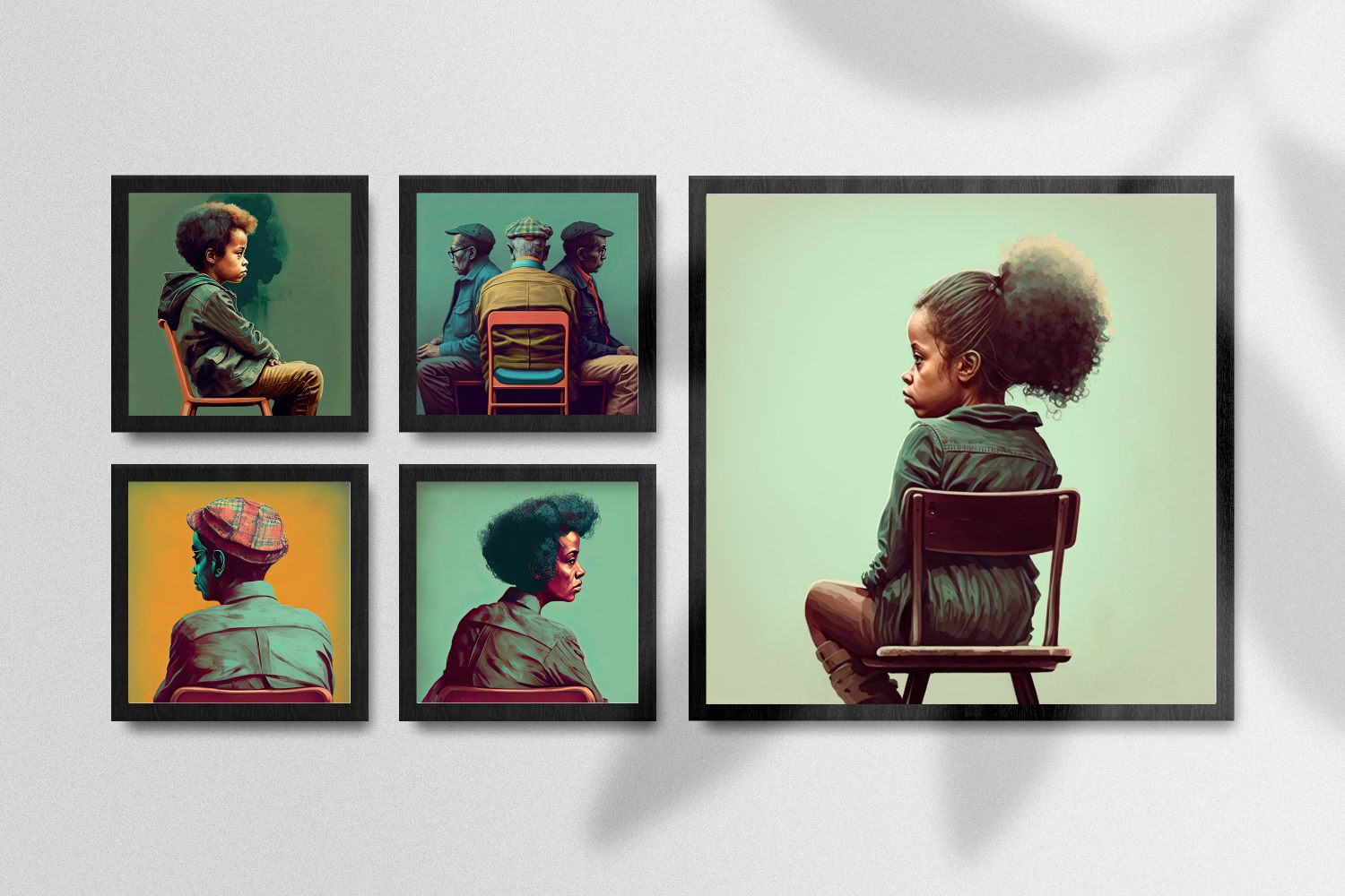 Poster mit Leisten (Holz) - in Museumsqualität - Listening - The Son - Jeffrey - rasism - motherhood - Posterleisten - USA - Fineart - Posterrahmen  - Wandkunst - Holzrahmen - Poster with frame - people of color - artwork - art brand - printed cup personalized - Holzleisten - pixelboys - Kunstdrucke - wandbilder - wall art - Kunst auf Tassen  - Office Poster - Gastrotassen - Wanddekoration - Acrylkunst - Geschenkidee - Office Poster - Acryldruck - Abstrakte Kunst - Family Art -