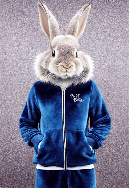 Acrylbild - Bunny in blue Tracksuit - "Caesar" - Fashion - Gang - Wandbild - Acryldruck - Ostern - Geschenkidee - Osterhase - Bunny Crew: "Caesar" - "Constantin" - "Titus" - "Cleo" - Weisser Hase - Easter Bunny - Cute - blue Tracksuit - sweats - Gang - Modemarke -Pixelboys Brand - Caesar der Hase - Meister Lampe - Hase - Kaninchen - Karnickel - Künstler: "Pixelboys" - Atelier - Germany - Berlin - Hamburg - Colgne - France - Paris - Italy - Rom - USA - America - New York City - Los Angeles - Chicago - 