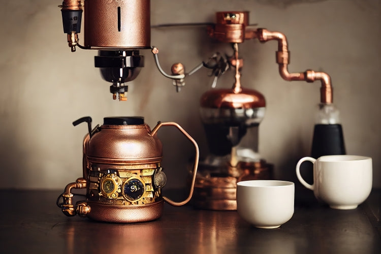 Poster in Museumsqualität - Steampunk - Coffee Maker - No.1 - Wandbild - Kunstwerk - Kunst auf Postern - Fine Art - Steampunk - Future - Maschine - Poster with frame - Office Poster - Art Brand - Pixelboys - Coffee House - Restaurant Poster - Schöner Wohnen - Dekoration - Wall Art - Kunstdruck - Geschenkidee - Kunst auf Acrylglas - Personalisierbare Tasse -