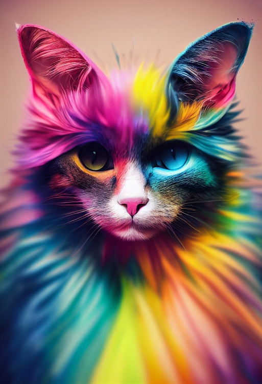 Poster mit Leisten - Einzigartige farbenfrohe Regenbogenkatze "Luna"