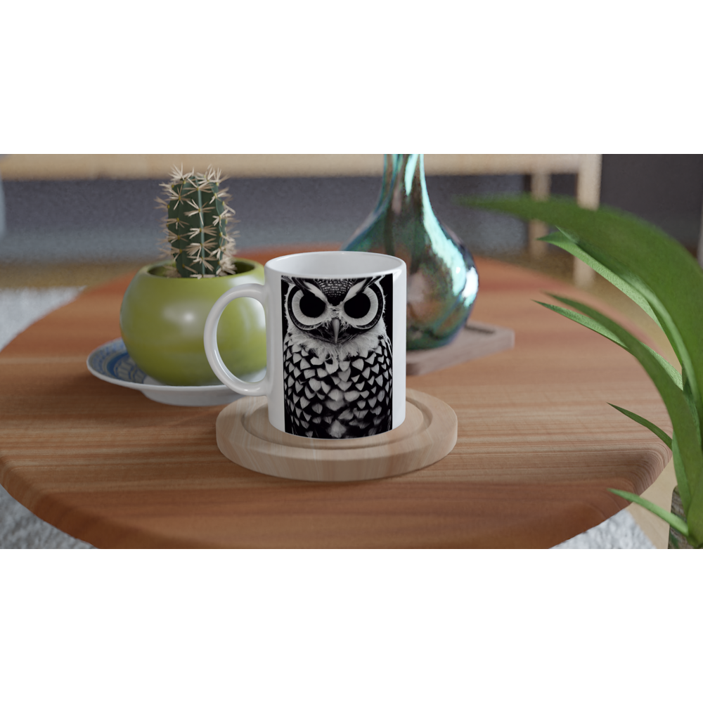 Personalisierte Tasse - Museumsqualität - Dark Owl, No. 1 - "Hedwig" - Becher - Vogel - Bird - Strigiformes - Noctua - Ornithologie - Kunstwerk - Museumsqualität - Acryldruck - Poster mit Rahmen - Poster mit Leisten - Bedruckte Tassen - Kunst Marke - Art Brand - Pixelboys - Kunstdruck - Wandbild - Kunstdrucke - Papier: 250g/qm - Künstler: John Grayst & Pixelboys - Eulen - Owl-  - Atelier - England - London - Birmingham–Wolverhampton - Manchester - Leeds Bradfort - Liverpool  