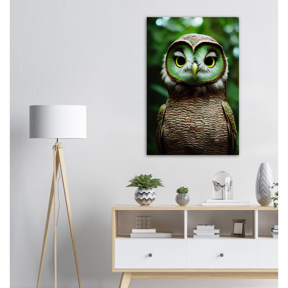 Poster in Museumsqualität - Fruit Owl No. 4 - "Kiki", the Kiwi Owl - Wandkunst - Kunstdruck - (lat. tyto actinidia) - Kiwi Eule - Schleiereulen - Kiwi Owl - Fruchteulen - Vogel - Bird - Strigiformes - Noctua - Ornithologie - Kunstwerk  - Office Poster - Poster mit Rahmen - Kaffee Tasse - Poster mit Leisten - Bedruckte Tassen - Kunst Marke - Art Brand - Acryldruck - Wandbild - Kunstdrucke - Papier: 250g/qm - Künstler: John Grayst & Pixelboys - Eulen - Owl - Geschenkidee - 