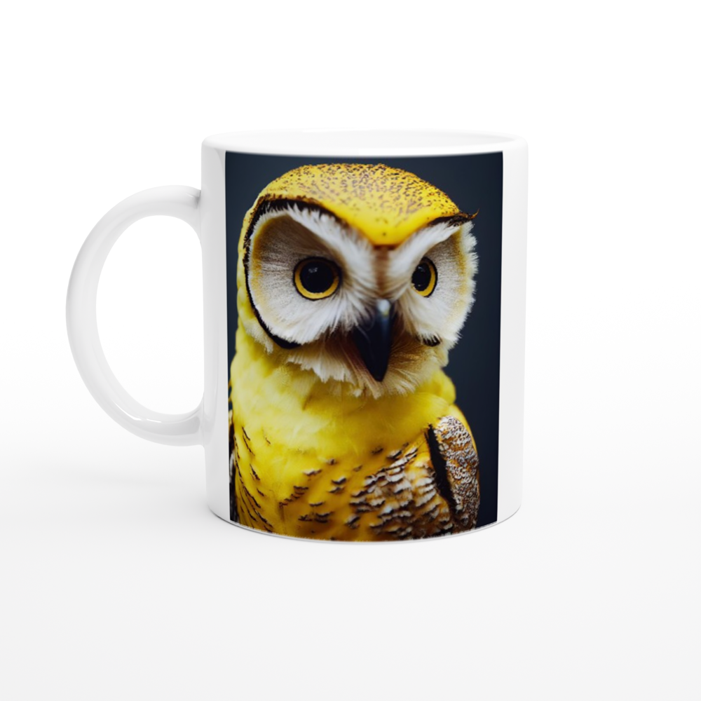 Personalisierbare Tasse - Fruit Owl No. 3 - "Benny", the Banana Owl - Wandkunst - Kunstdruck - (lat. tyto musa) - Bananeneule - Schleiereulen - Fruchteulen - Vogel - Bird - Strigiformes - Noctua - Ornithologie - Kunstwerk  - Office Poster - Poster mit Rahmen - Kaffee Tasse - Poster mit Leisten - Bedruckte Tassen - Kunst Marke - Art Brand - Acryldruck - Wandbild - Kunstdrucke - Papier: 250g/qm - Künstler: John Grayst & Pixelboys - Eulen - Owl - Geschenkidee - 