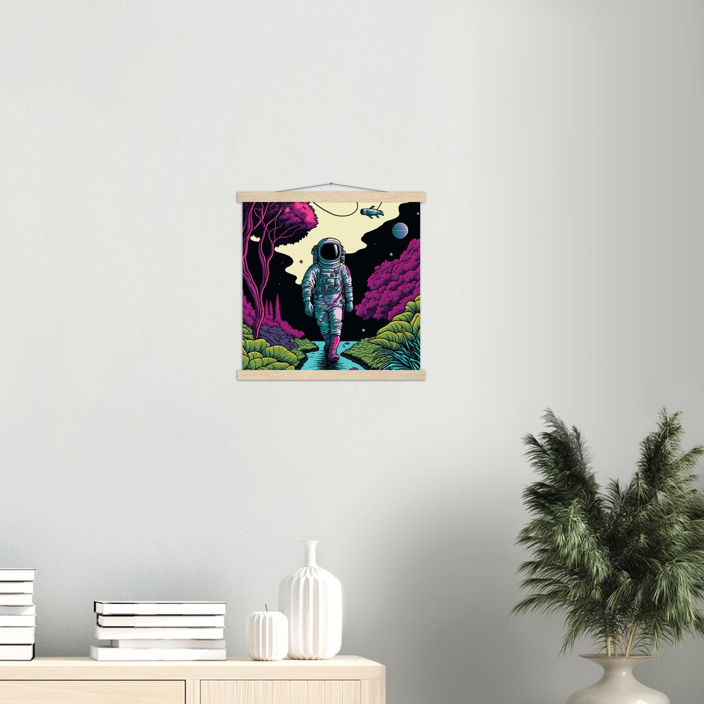 Poster mit Leisten (Holz) in Museumsqualität - Wandering Astronaut - Stephen - Illustration - Astronaut - Panorama - Rocketman - Posterleisten - USA - Fineart - Posterrahmen  - Wandkunst - Holzrahmen - Poster with frame - artwork - art brand - printed cup personalized - Holzleisten - pixelboys - Kunstdrucke - wandbilder - wall art - Kunst auf Tassen  - Office Poster - Gastrotassen - Wanddekoration - Acrylkunst - Geschenkidee - Office Poster - Acryldruck - Abstrakte Kunst -