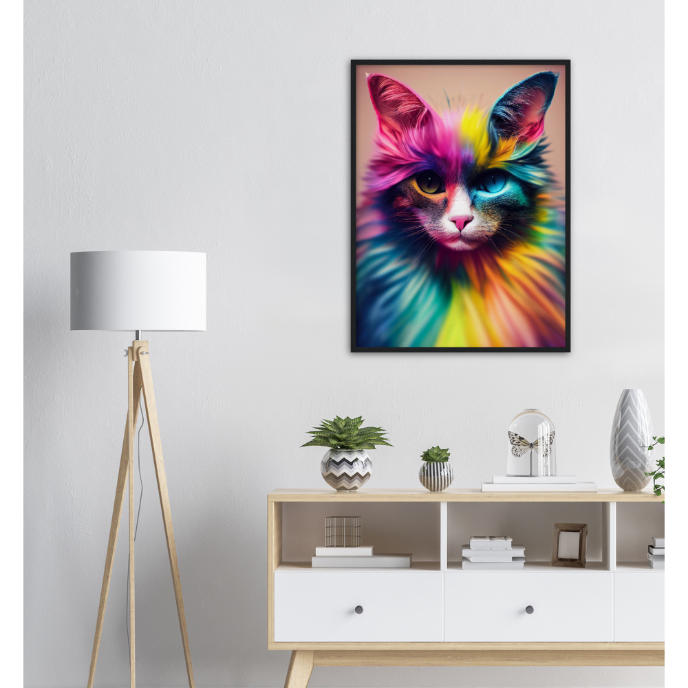 Poster mit Rahmen in Museumsqualität Einzigartige farbenfrohe Regenbogenkatze "Luna" - Amore ♡ - Cat Love - Katzen Liebe ♡- Künstler: "John Grayst" - Kunstdruck - Wandbild - Poster - Pixelboys - Atelier - Mailand - Rom - Neapel - Turin - Palermo - Catania - Florenz - Genua - Bologna - Bari -