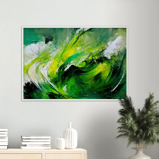 Poster mit Rahmen (Holz) in Museumsqualität - Green Storm - Ölgemälde - Grüner Sturm - Abstract - Klima - Planet - Fineart - Green Sea - Wandkunst - Holzrahmen - Poster with frame - Abstract Green Kollektion - artwork - art brand - printed cup personalized - pixelboys - Kunstdrucke - wandbilder - wall art - Kunst auf Tassen - vintage art - Office Poster - Gastrotassen - Wanddekoration - Fineart  - Colorfull - Dynamic - Geschenkidee - Acrylkunst - Geschenkidee - Office Poster - Acryldruck - Abstrakte Kunst -