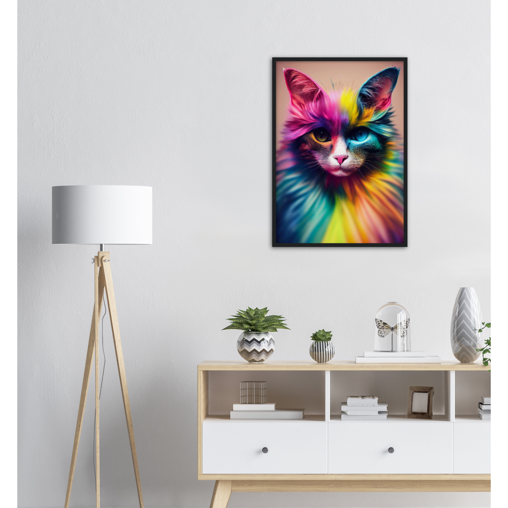 Poster mit Rahmen in Museumsqualität Einzigartige farbenfrohe Regenbogenkatze "Luna" - Amore ♡ - Cat Love - Katzen Liebe ♡- Künstler: "John Grayst" - Kunstdruck - Wandbild - Poster - Pixelboys - Atelier - Mailand - Rom - Neapel - Turin - Palermo - Catania - Florenz - Genua - Bologna - Bari -