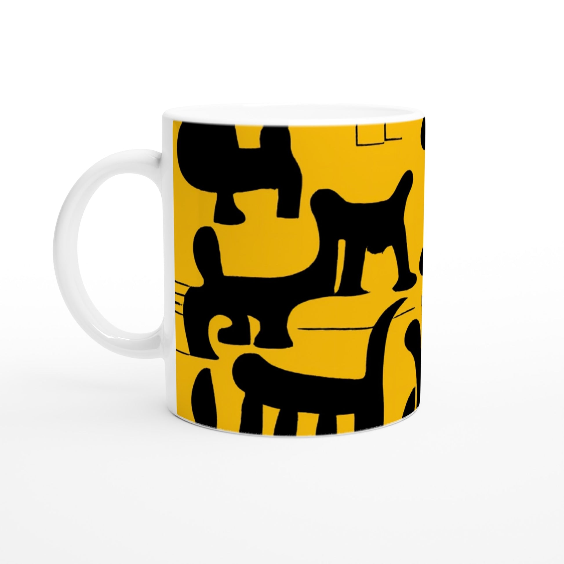 Bedruckte Sammeltasse - Doodlemania "weird animals on yellow" - No.3 - bedruckte Tasse-  gelb - Cup - Hunde - Katzen - Doodle Kunst - dogs - Cats - gastro - Poster mit Rahmen - doodle artwork - Acrylbild - Kunstdruck - Wandbild - office Poster - Poster with frame -  Künstler: Pixelboys & The Unknown Artist Nb.517 - keith haring - Gastro Art - anti stress art - Art Brand - Kunstdruck - Gastro Tasse - 