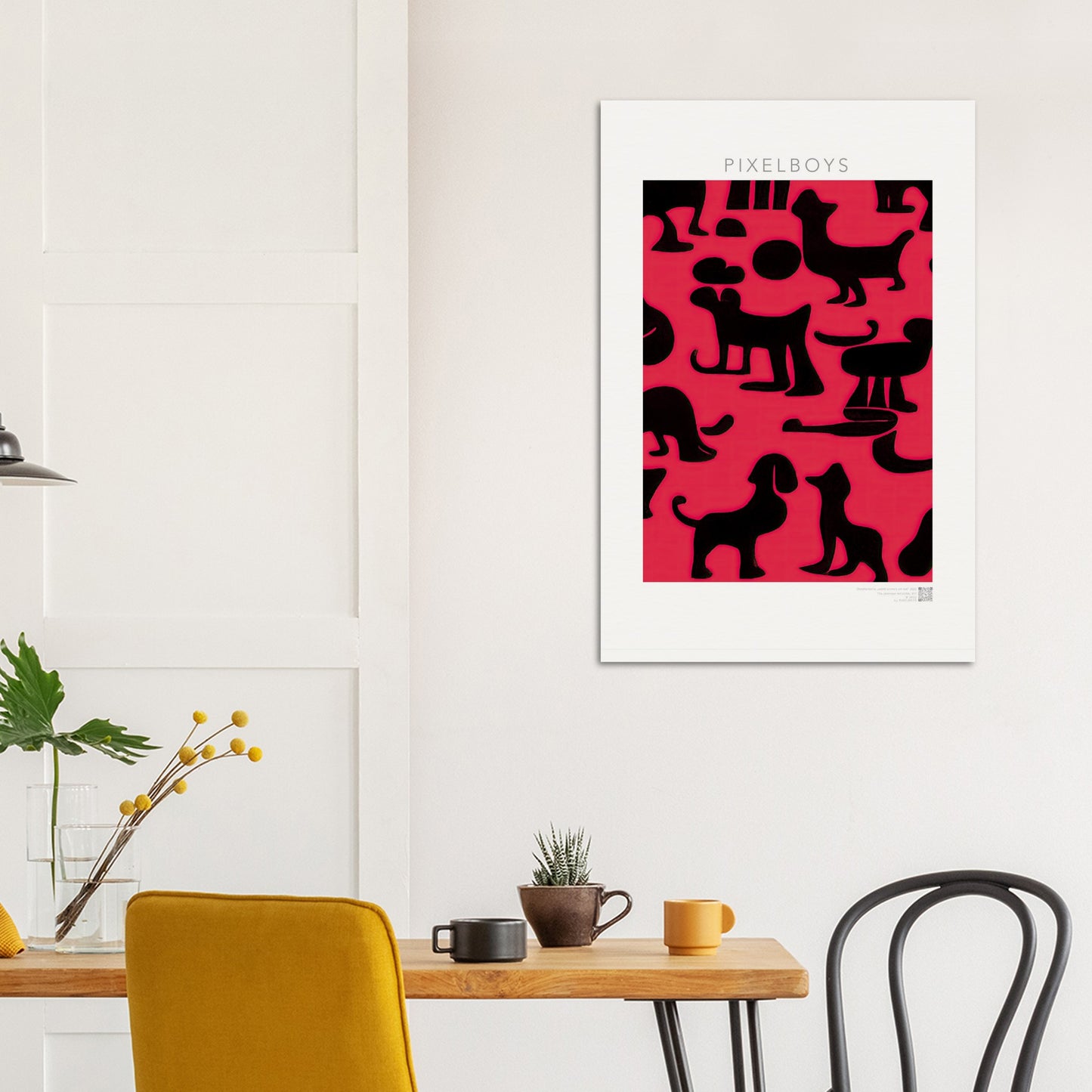 Poster in Museumsqualität - Doodlemania "weird animals on red"- No.2 - Hunde - Katzen - Doodle Kunst - dogs - Cats - gastro - Poster mit Rahmen - doodle artwork - Acrylbild - Kunstdruck - Wandbild - office Poster - Poster with frame -  Künstler: Pixelboys & The Unknown Artist Nb.517 - keith haring - anti stress art - Art Brand - 