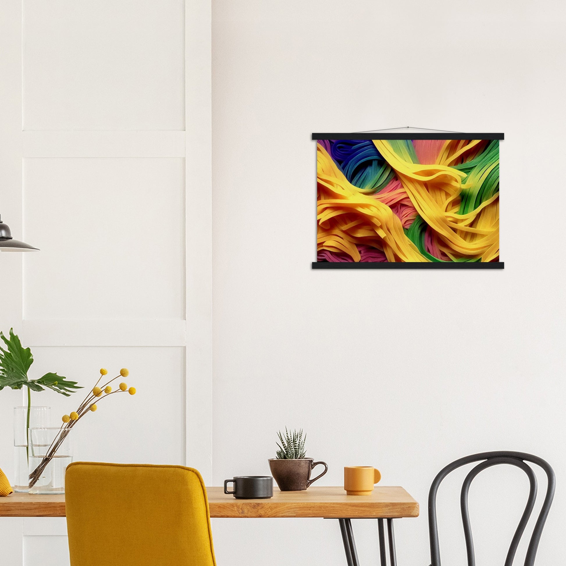 Poster mit Leisten (Holz) - Noodles upside-down - Pasta Love - Italien - China - Restaurant - Nudeln - Pasta - Teigwaren  - Wandkunst - Kunstdruck - Acryldruck - Kunstwerk - Office Poster - Poster mit Rahmen - Kaffee Tasse - Poster mit Leisten - Bedruckte Tassen - Kunst Marke - Art Brand - Kunstdrucke - Papier: 250g/qm - Künstler: Pixelboys - Poster with frame - Geschenkidee - Atelier Rome - Atelier Bologna - Atelier Milano -