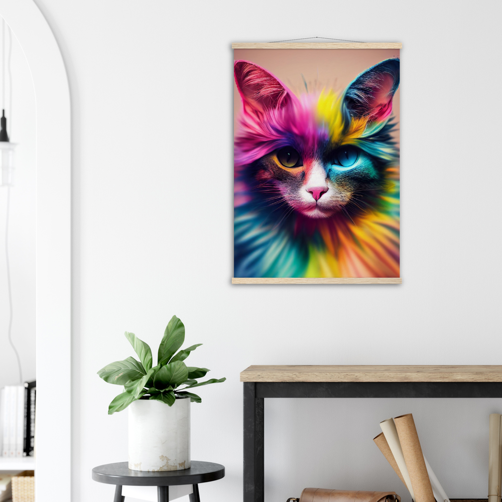 Poster mit Leisten - Einzigartige farbenfrohe Regenbogenkatze "Luna"