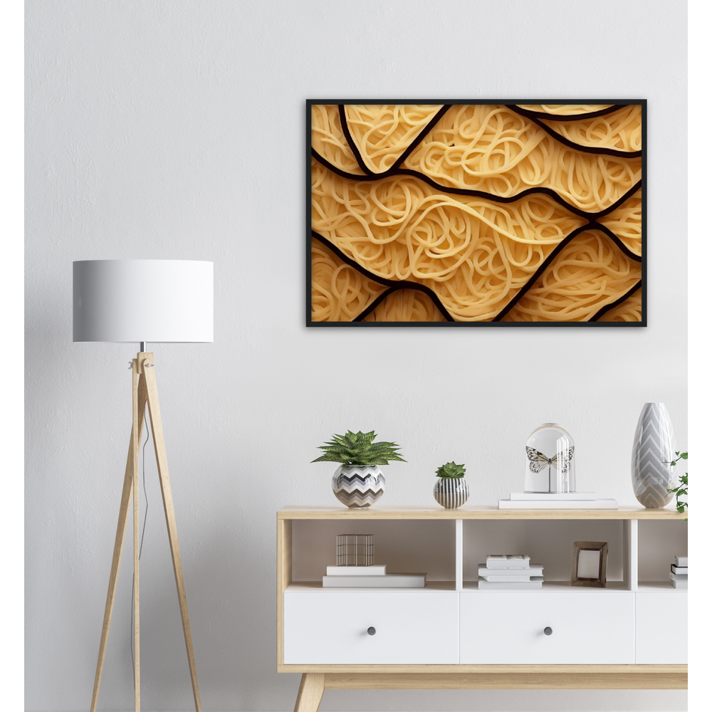 Poster mit Rahmen (Holz) - Spaghetti in shape - Pasta Love - Italien - China - Restaurant - Nudeln - Pasta - Teigwaren  - Wandkunst - Kunstdruck - Acryldruck - Kunstwerk - Office Poster - Poster mit Rahmen - Kaffee Tasse - Poster mit Leisten - Bedruckte Tassen - Kunst Marke - Art Brand - Kunstdrucke - Papier: 250g/qm - Künstler: Pixelboys - Poster with frame - Geschenkidee - Atelier Rome - Atelier Bologna - Atelier Milano -