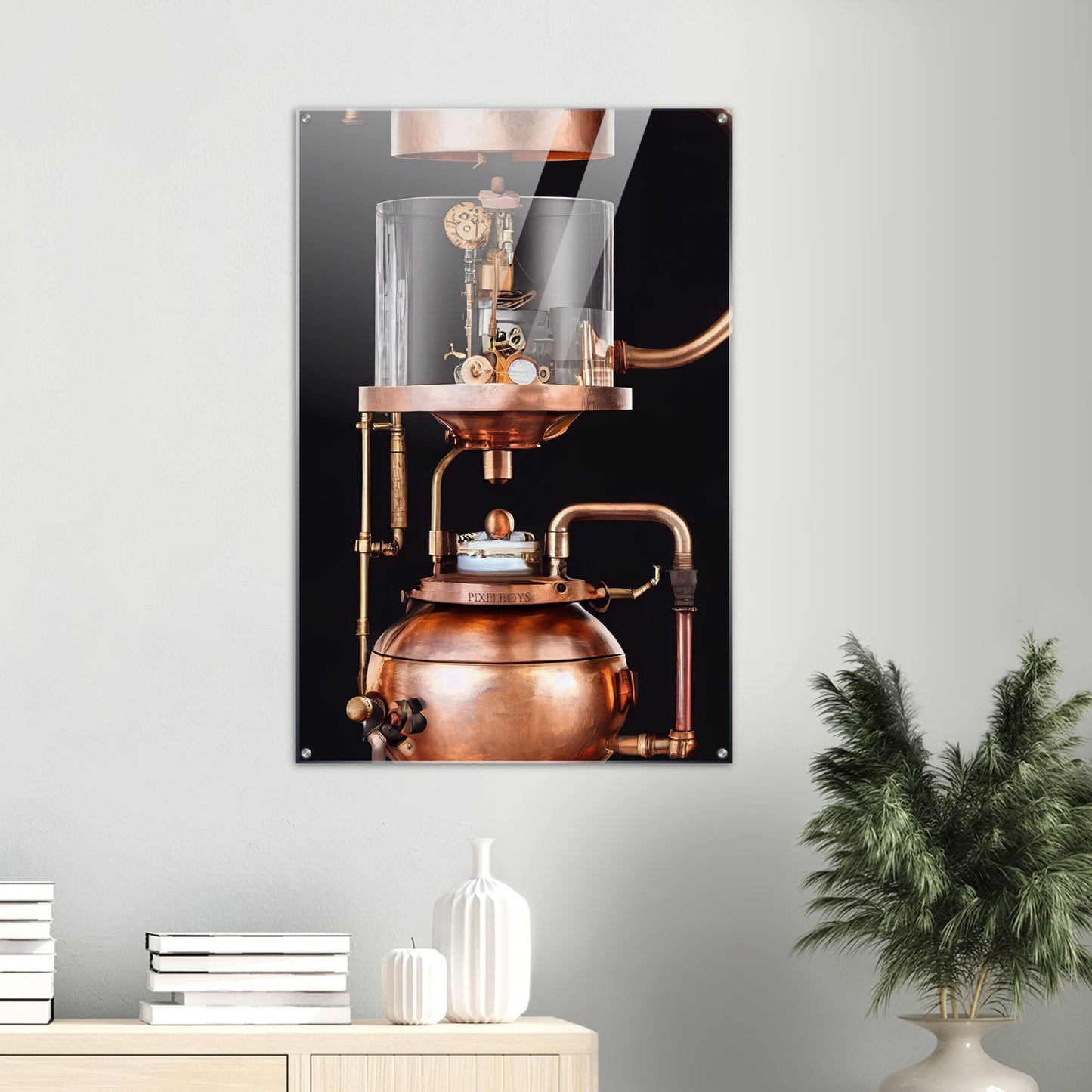 Acrylbild auf Glas - Kunstwerk - Steampunk - Coffee Maker - No.6 - Collection Cup - Pixelboys - Wandbild - Kunstwerk - Hotelkunst - Kunst auf Postern - Fine Art - Steampunk - Future - Maschine - Poster with frame - Office Poster - Art Brand - Pixelboys - Coffee House - Restaurant Poster - Wall Art - Kunstdruck - Geschenkidee - Kunst auf Acrylglas - Future Coffee Cup - Personalisierbare Tasse - Gastro Tasse - exklusiv - Acryldruck - Gastronomie Poster - Hotelposter - Teestube - Steam Punk Kitchen -   