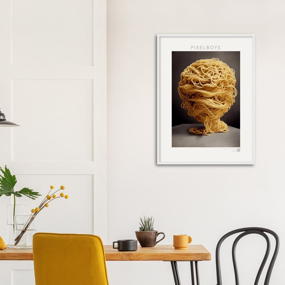 Poster mit Rahmen (Holz) - Pastarized "The Beginning" - No.1 - Kunst Marke - Pixelboys - Kunstdruck - Papier: 250g/qm - Künstler: John Grayst & Pixelboys -  Pasta Liebe - Nudeln - Face - Atelier - Italien - Mailand - Neapel - Rom - Turin  