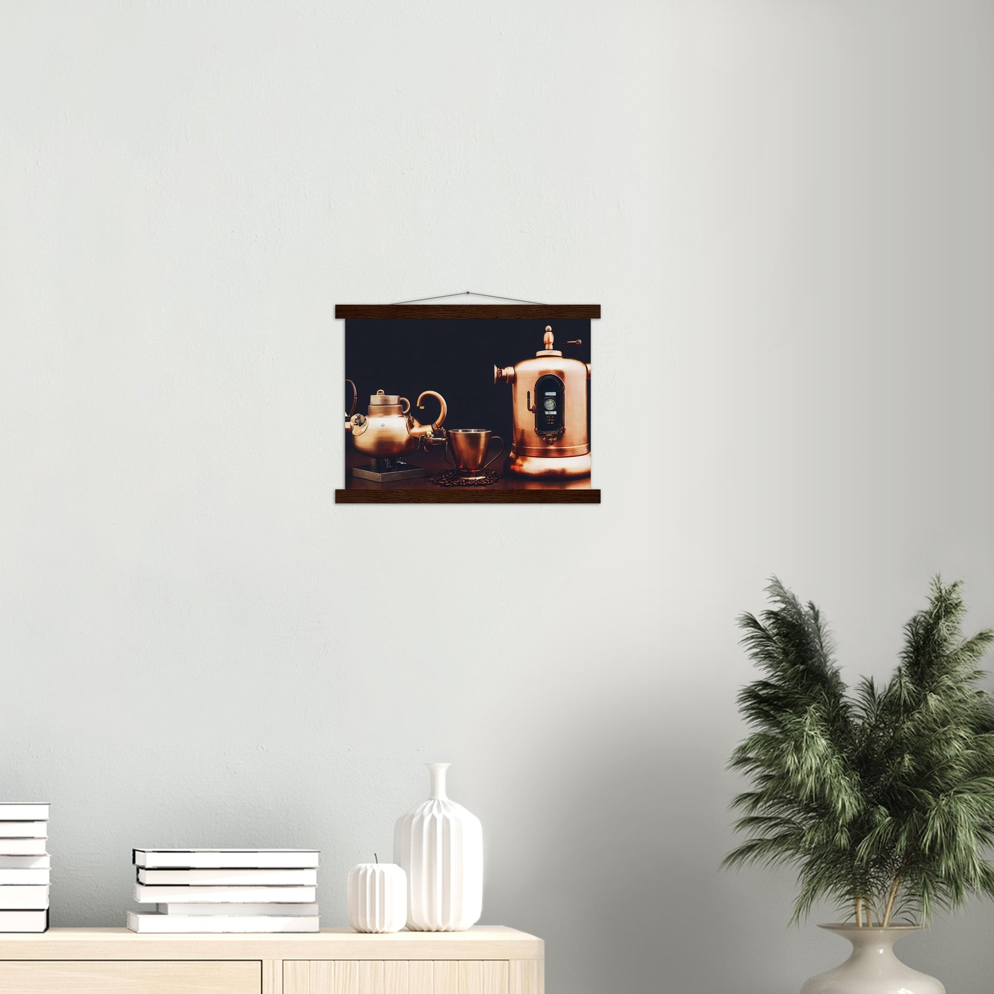 Poster mit Leisten (Holz) - in Museumsqualität - Steampunk - Coffee Maker - No.4 - Collection Cup - Pixelboys - Wandbild - Kunstwerk - Hotelkunst - Kunst auf Postern - Fine Art - Steampunk - Future - Maschine - Poster with frame - Office Poster - Art Brand - Pixelboys - Coffee House - Restaurant Poster - Wall Art - Kunstdruck - Geschenkidee - Kunst auf Acrylglas - Future Coffee Cup - Personalisierbare Tasse - Gastro Tasse - exklusiv - Acryldruck - Gastronomie Poster - Hotelposter - Steam Punk Kitchen -   