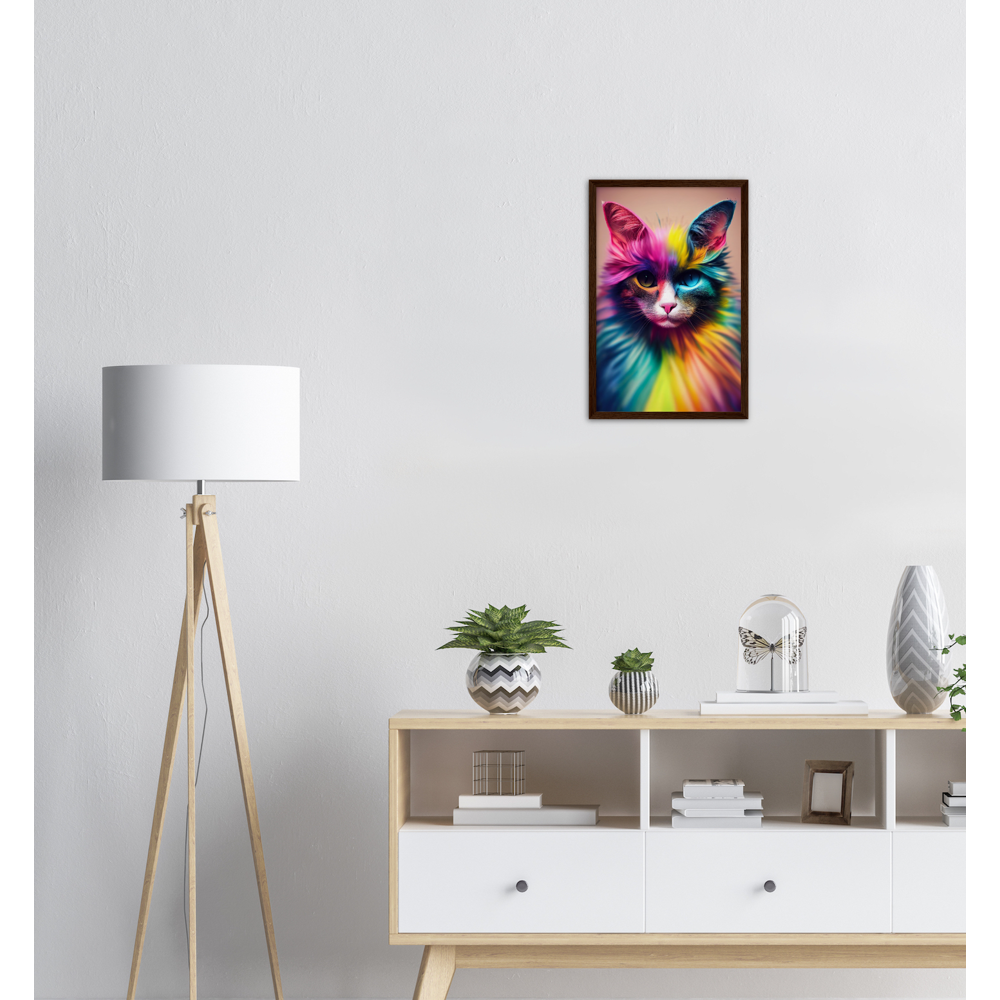 Poster mit Rahmen in Museumsqualität Einzigartige farbenfrohe Regenbogenkatze "Luna" - Amore ♡ - Cat Love - Katzen Liebe ♡- Künstler: "John Grayst" - Kunstdruck - Wandbild - Poster - Pixelboys - Atelier - Mailand - Rom - Neapel - Turin - Palermo - Catania - Florenz - Genua - Bologna - Bari -