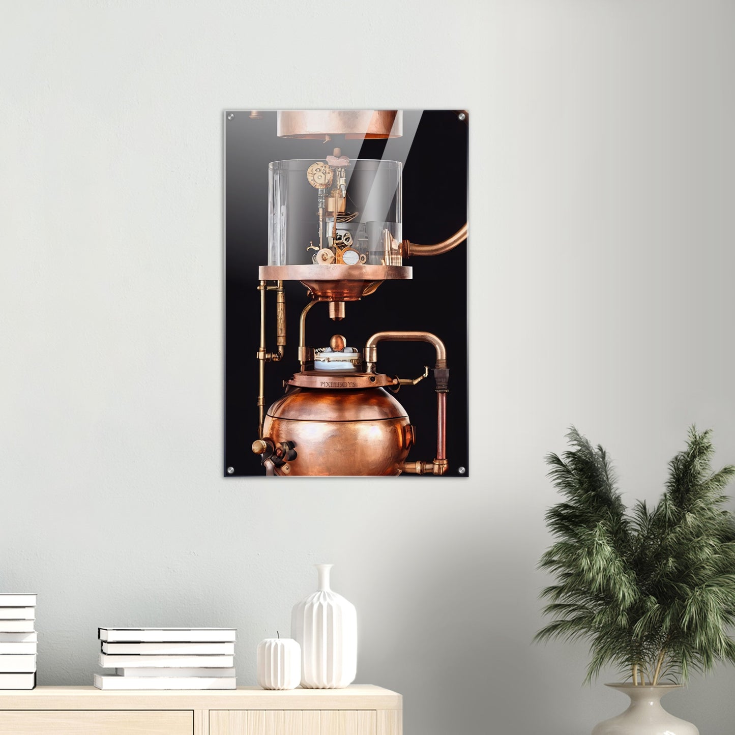 Acrylbild auf Glas - Kunstwerk - Steampunk - Coffee Maker - No.6 - Collection Cup - Pixelboys - Wandbild - Kunstwerk - Hotelkunst - Kunst auf Postern - Fine Art - Steampunk - Future - Maschine - Poster with frame - Office Poster - Art Brand - Pixelboys - Coffee House - Restaurant Poster - Wall Art - Kunstdruck - Geschenkidee - Kunst auf Acrylglas - Future Coffee Cup - Personalisierbare Tasse - Gastro Tasse - exklusiv - Acryldruck - Gastronomie Poster - Hotelposter - Teestube - Steam Punk Kitchen -   