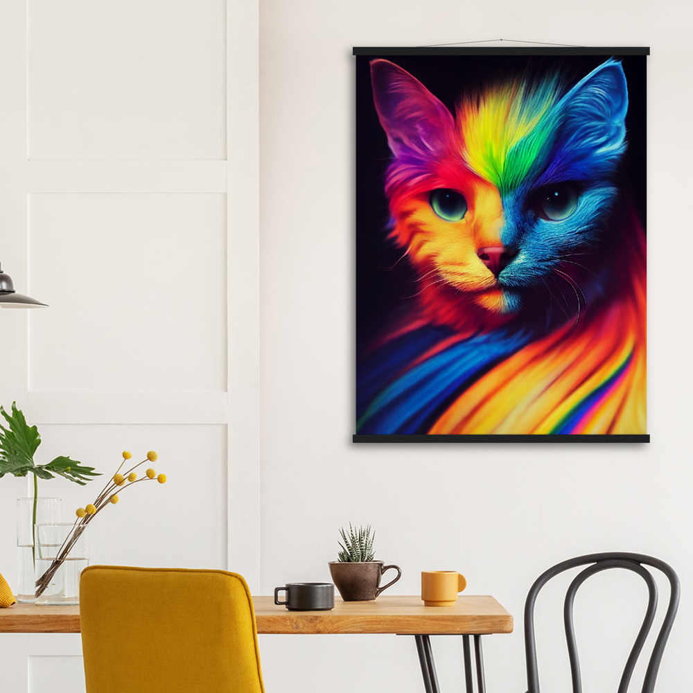 Poster mit Leisten - Farbenfrohe Regenbogen Katze "Kitty" - Pride Bewegung Maskottchen - Viele Größen - auch im XXL Format -