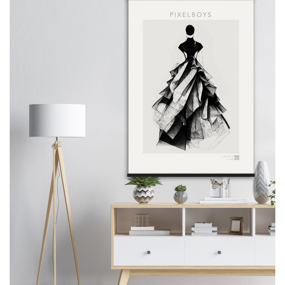 Poster mit Leisten aus Holz mit Kunstwerk - Haute Couture - No. 5 - "Ambre" - Künstler: "The Unknown Artist Nb. 517" Wandbilder - Kunstdrucke - Pixelboys - Atelier - Milano - Berlin - Munich - Madrid - New York - Dubai - Paris - Tokio - Rom -