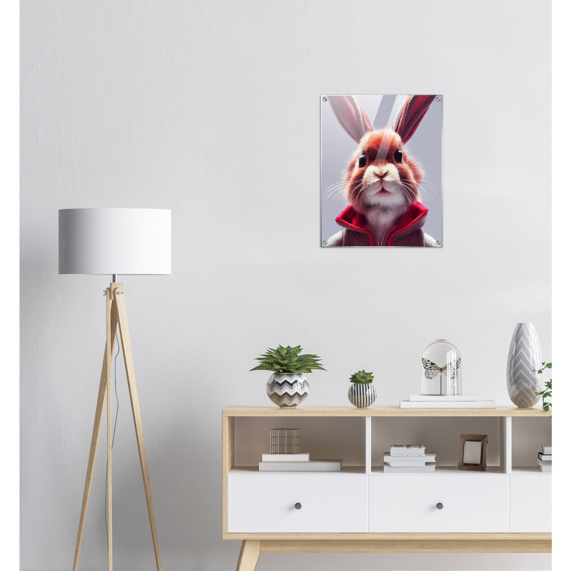 Acryldruck - Museumsqualität - Bunny in grey red tracksuit - "Julius" - Acryl art - personalized mug - customized mug - Cute rabbit - Marke:- Pixelboys - Brand - Art Prints - Marke - Wandkunst - Papierstärke: 250g/qm - Wall Art - Bunny crew - Skater Betty - Hasen Gang - Original - Künstler:Pixelboys - Poster with frame - Office Poster - Acrylkunst - Trend - Wandschmuck - Acrylbild - Atelier Canada - 