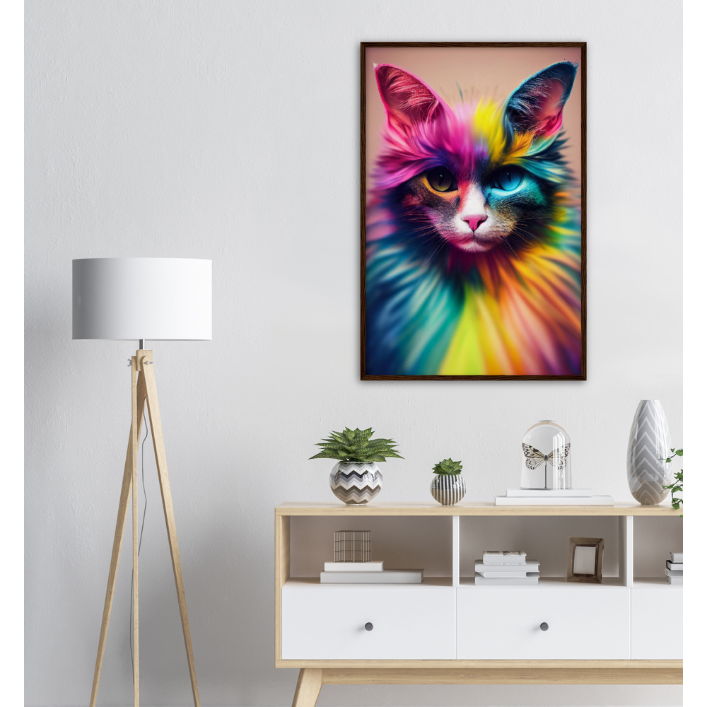 Poster mit Rahmen in Museumsqualität Einzigartige farbenfrohe Regenbogenkatze "Luna" - Amore ♡ - Cat Love - Katzen Liebe ♡- Künstler: "John Grayst" - Kunstdruck - Wandbild - Poster - Pixelboys - Atelier - Mailand - Rom - Neapel - Turin - Palermo - Catania - Florenz - Genua - Bologna - Bari -