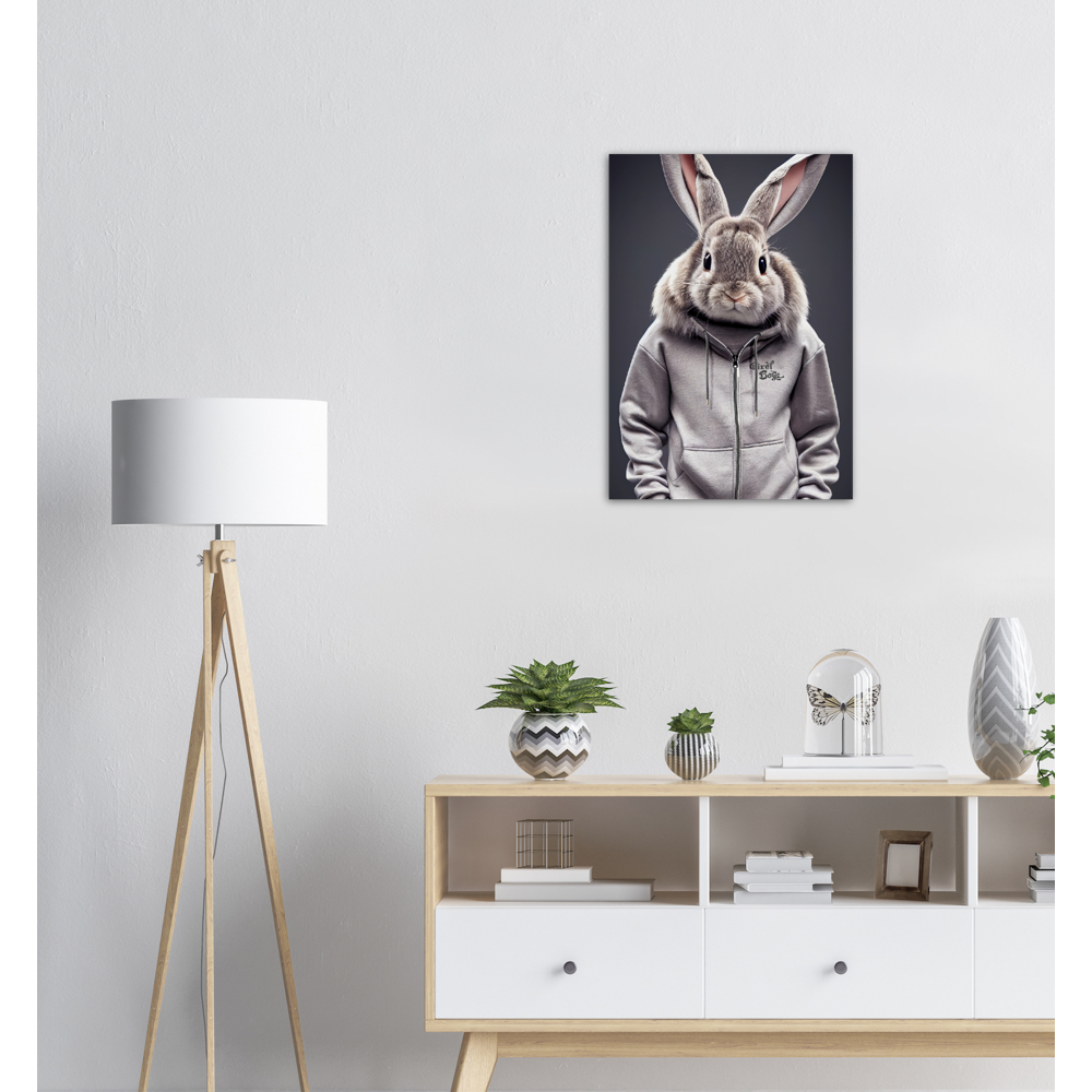 Poster in Museumsqualität - Bunny in grey Tracksuit - "Titus" - Fashion Gang - Becher - Ostern - Geschenkidee - Osterhase - Bunny Crew: "Titus" - "Caesar" - "Constantin" - "Cleo" - Weisser Hase - Easter Bunny - Cute - grey tracksuit - sweats - Alice's Adventures in Wonderland - Modemarke - Pixelboys Brand - Constantin der Hase - Hase - Kaninchen  - Künstler: "Pixelboys" - Atelier - Germany - Berlin - Hamburg - Colgne - France - Paris - Italy - Rom - USA - America - New York City - Los Angeles - Chicago - 