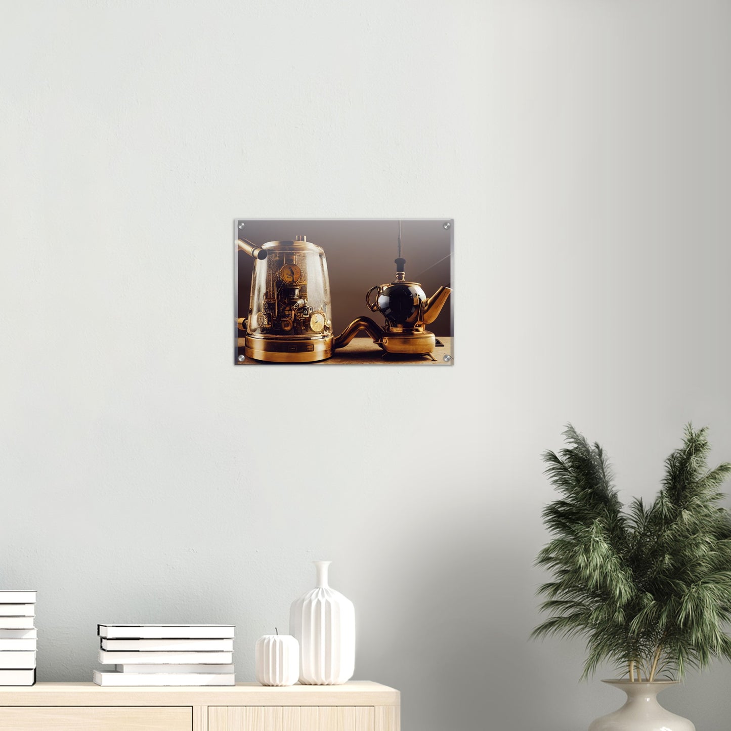 Acrylbild auf Glas - in Museumsqualität - Steampunk - Coffee Maker - No.2 - Pixelboys - Wandbild - Kunstwerk - Hotelkunst - Kunst auf Postern - Fine Art - Steampunk - Future - Maschine - Poster with frame - Office Poster - Art Brand - Pixelboys - Coffee House - Restaurant Poster - Schöner Wohnen - Dekoration - Wall Art - Kunstdruck - Geschenkidee - Kunst auf Acrylglas - Future Coffee Cup - Personalisierbare Tasse - Gastro Poster -  Gewerbliche Poster - exklusiv - Gastronomie Poster - Hotelposter -