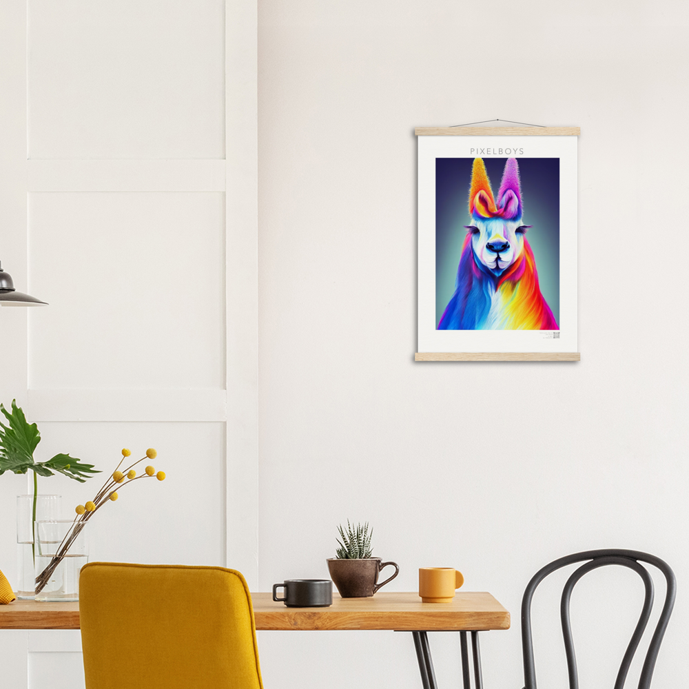 Poster mit Leisten (Holz) - Karma Lama No. 2 - "Edna" - Wandbild - Edna Erverage - LGBTQI+ - Christopher Street Day - Pride Month - Lesbian - Gay - Bisexual - Transgender - Queer & Intersexual - rainbow flag - unicorn - einhorn - rainbow - regenbogen - heteronormativity - Drag Queens - Asexual - Künstler: "John Grayst" - Pixelboys - Atelier - Wandbild - Museum - Germany - Berlin - USA - America - New York City - Los Angeles - Chicago - Houston - Phoenix - Philadelphia - Paris - Rom -