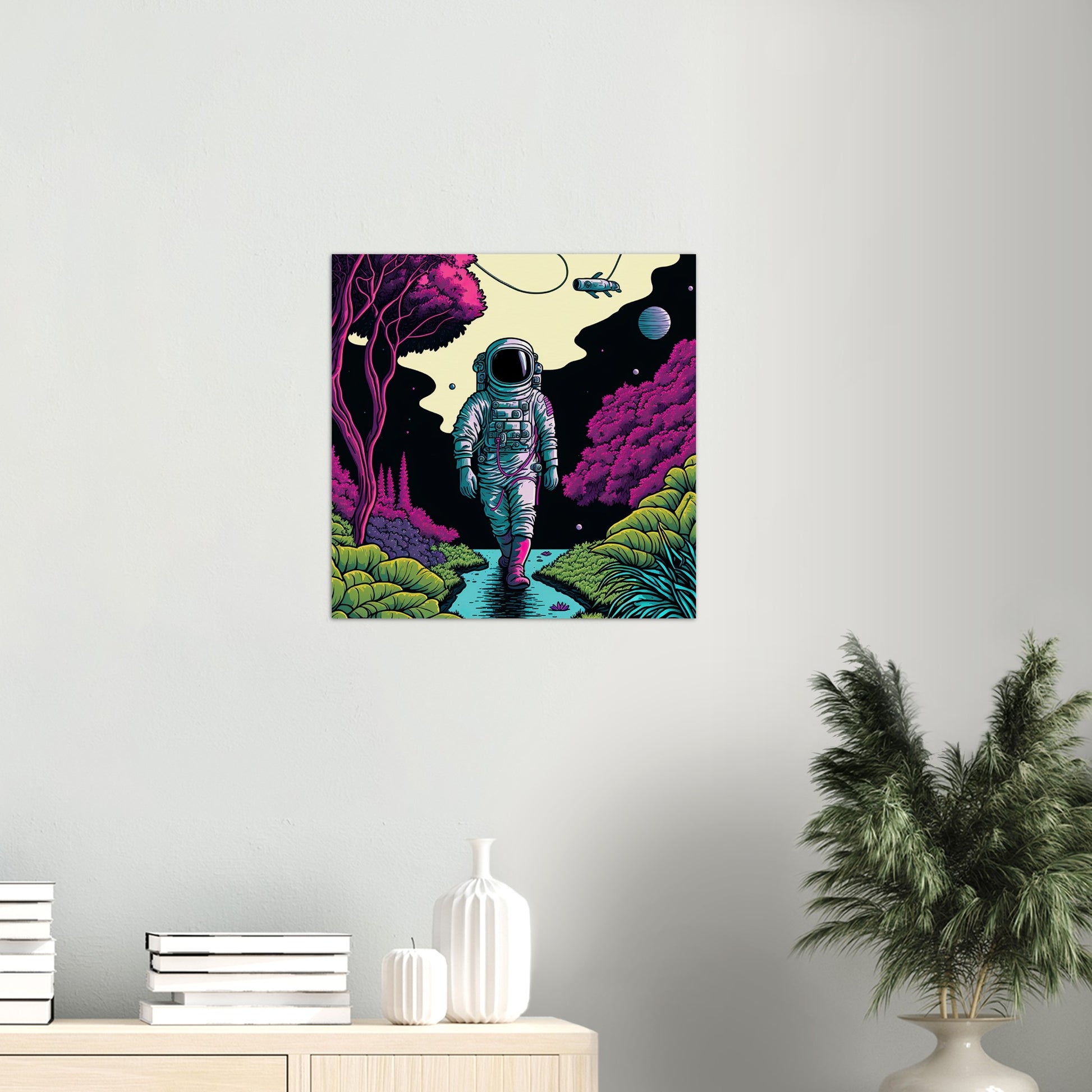 Poster in Museumsqualität - Wandering Astronaut - Stephen - Illustration - Astronaut - Panorama - Rocketman - Posterleisten - USA - Fineart - Posterrahmen  - Wandkunst - Holzrahmen - Poster with frame - artwork - art brand - printed cup personalized - Holzleisten - pixelboys - Kunstdrucke - wandbilder - wall art - Kunst auf Tassen  - Office Poster - Gastrotassen - Wanddekoration - Acrylkunst - Geschenkidee - Office Poster - Acryldruck - Abstrakte Kunst -