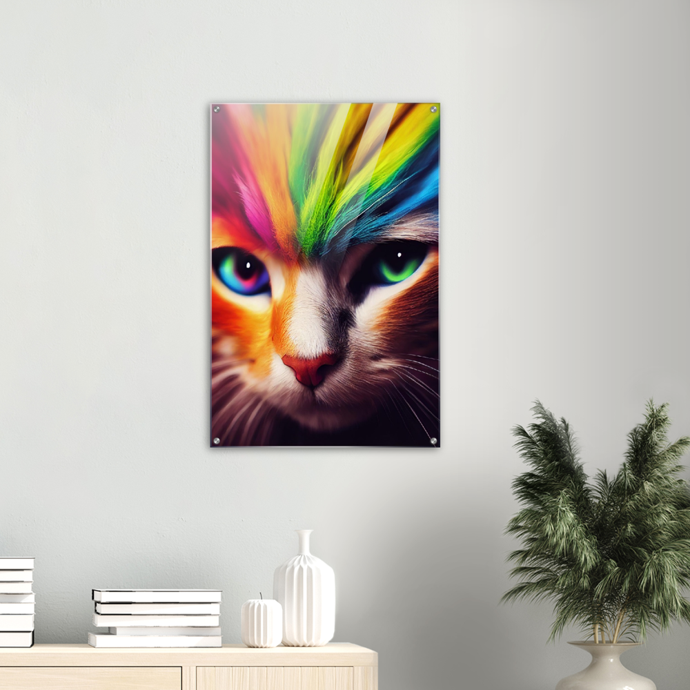 Acrylbild - Die bunte Katzen Löwin "Nala" Acryldrucke mit Katzenmotiven - Poster Online Show - Wallart - XXL Wandbilder