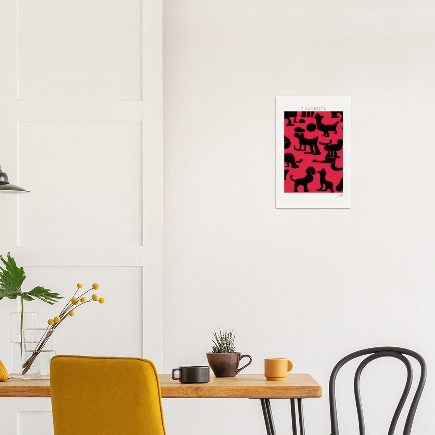 Poster in Museumsqualität - Doodlemania "weird animals on red"- No.2 - Hunde - Katzen - Doodle Kunst - dogs - Cats - gastro - Poster mit Rahmen - doodle artwork - Acrylbild - Kunstdruck - Wandbild - office Poster - Poster with frame -  Künstler: Pixelboys & The Unknown Artist Nb.517 - keith haring - anti stress art - Art Brand - 