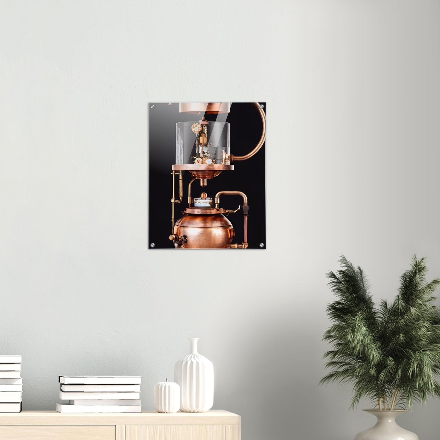 Acrylbild auf Glas - Kunstwerk - Steampunk - Coffee Maker - No.6 - Collection Cup - Pixelboys - Wandbild - Kunstwerk - Hotelkunst - Kunst auf Postern - Fine Art - Steampunk - Future - Maschine - Poster with frame - Office Poster - Art Brand - Pixelboys - Coffee House - Restaurant Poster - Wall Art - Kunstdruck - Geschenkidee - Kunst auf Acrylglas - Future Coffee Cup - Personalisierbare Tasse - Gastro Tasse - exklusiv - Acryldruck - Gastronomie Poster - Hotelposter - Teestube - Steam Punk Kitchen -   