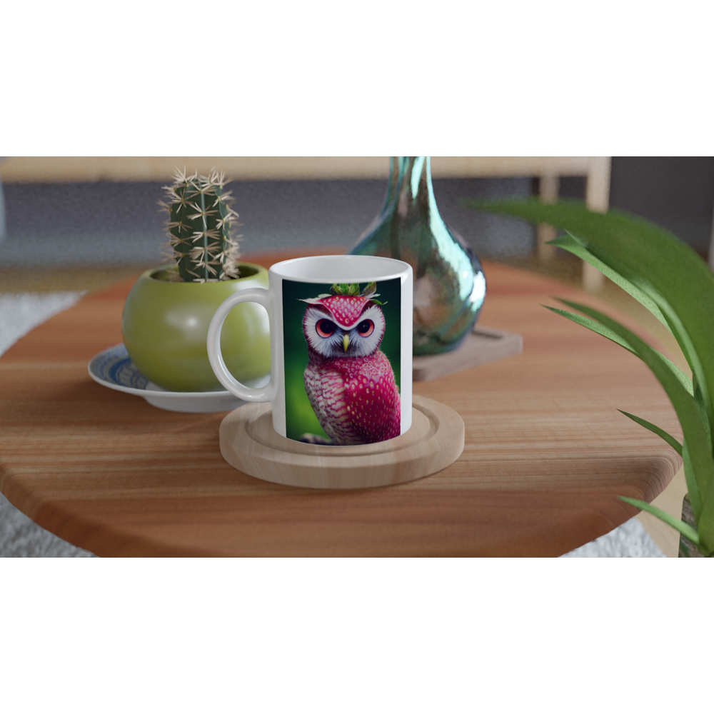 Personalisierbare Tasse- Serie Fruit Owls - Wandkunst - Kunstdruck - (fiktiv: lat.  Pulsatrix Fragaria) - Erdbeere - Schleiereulen - Fruchteulen - Vogel - Bird - Strigiformes - Noctua - Ornithologie - Kunstwerk  - Office Poster - Poster mit Rahmen - Kaffee Tasse - Poster mit Leisten - Bedruckte Tassen - Kunst Marke - Art Brand - Acrylbild - Wandbild - Kunstdrucke - Papier: 250g/qm - Künstler: John Grayst & Pixelboys - Eulen - Owl - Geschenkidee - 