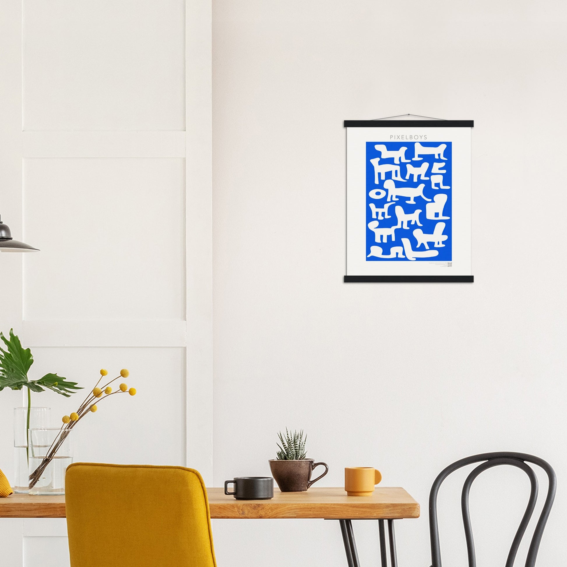 Poster mit Leisten (Holz) - in Museumsqualität - Doodlemania "weird animals on blue" - No.1 - Hunde - Katzen - Doodle Kunst - Poster mit Rahmen - doodle artwork - Acrylbild - Kunstdruck - Wandbild - office Poster - Poster with frame -  Künstler: Pixelboys & The Unknown Artist Nb.517 - keith haring - anti stress art - Art Brand - 