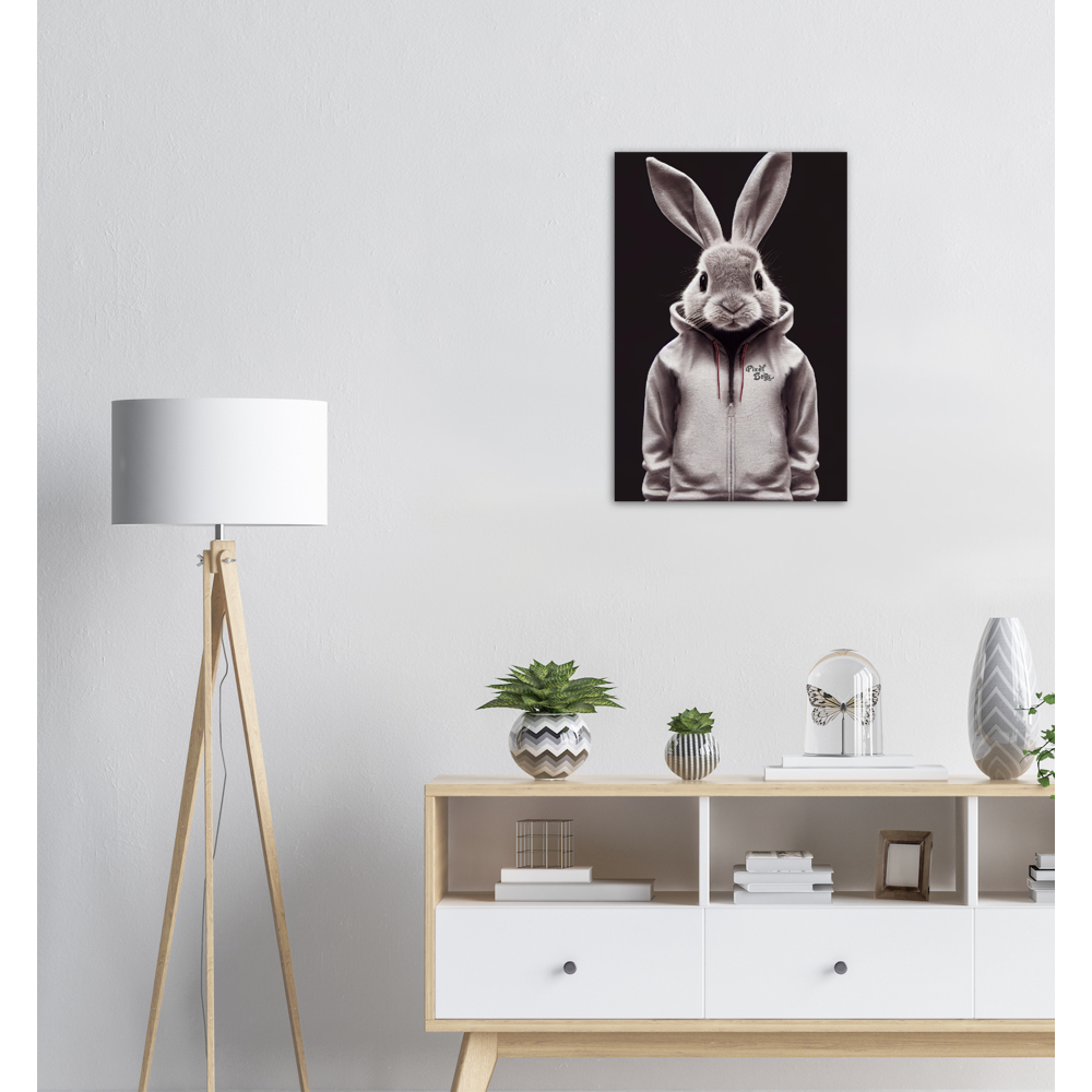 Poster in Museumsqualität - Bunny in grey tracksuit - Fashion Gang - Wandbild - Ostern - Geschenkidee - Osterhase - Bunny Crew: "Valerian" - "Caesar" - "Constantin" - "Cleo"-Titus - Weisser Hase - Easter Bunny - Cute - grey tracksuit - sweats - Alice's Adventures in Wonderland - Modemarke - Pixelboys Brand - Valerian der Hase - Kaninchen  - Künstler: "Pixelboys" - Atelier - Germany - Berlin - Hamburg - Colgne - France - Paris - Italy - Rom - USA - America - New York City - Los Angeles - Chicago - 