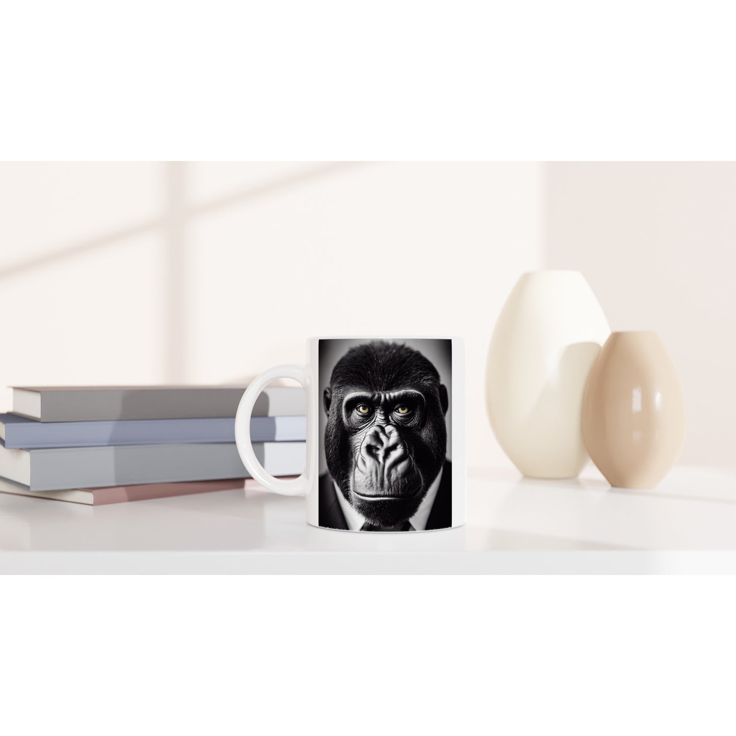 Personalisierbare Tasse - Business Animals No. 1 "Albert" - Ape - Affe - Bedruckte Tasse - Geschäfts Tiere - Künstler: "John Grays" Kunstdruck - Pixelboys - Atelier - Milano - Berlin - Munich - Madrid - New York - Dubai - Paris - Tokio - Rom - Lisbon - Ottawa - Bern Switzerland - Amsterdam -