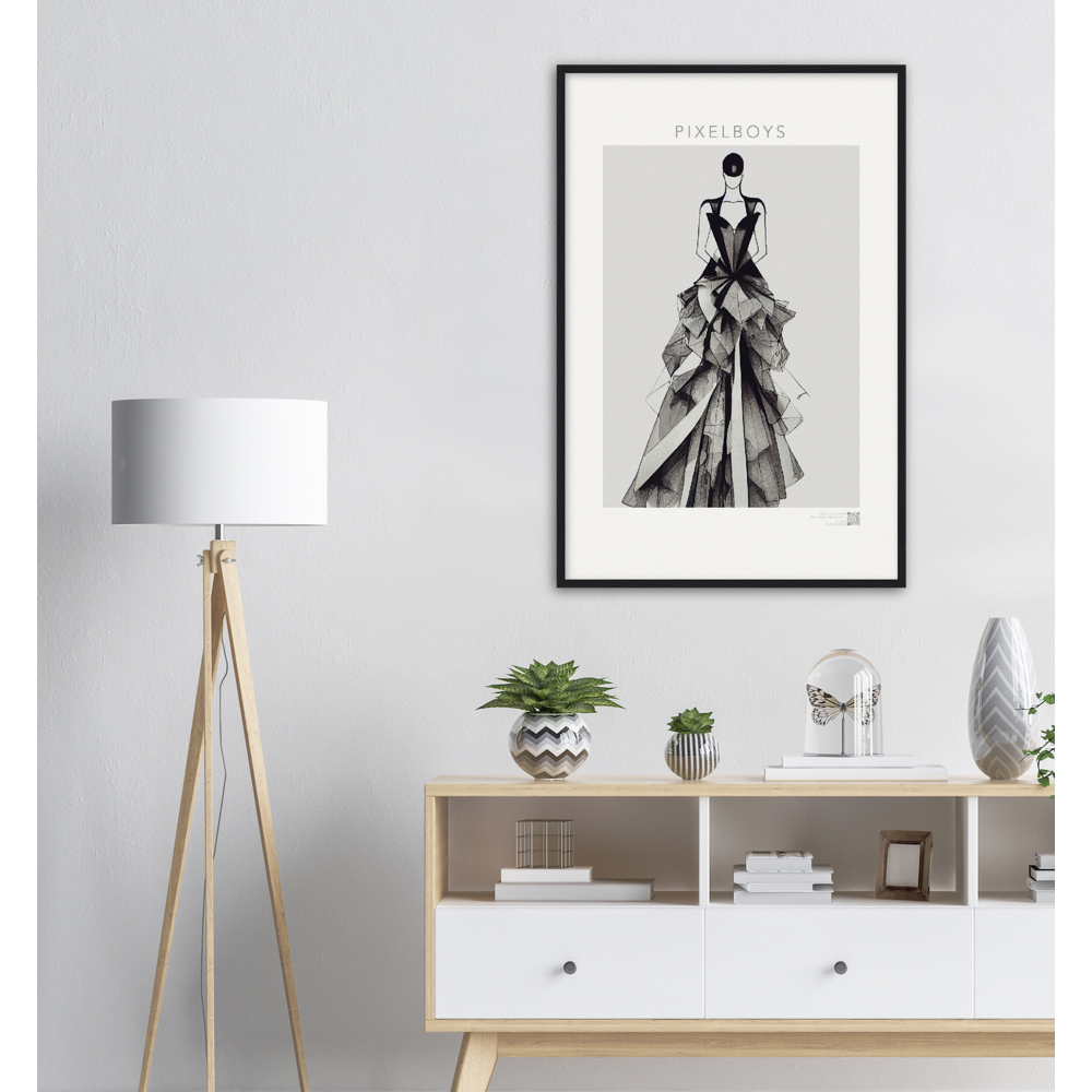 Haute Couture Poster Set mit Rahmen aus Holz in Museumsqualität - Haute Couture - No. 4 - "Alice" - Künstler: "The Unknown Artist Nb. 517" Wandbilder - Kunstdrucke - Pixelboys - Atelier - Milano - Berlin - Munich - Madrid - New York - Dubai - Paris - Tokio - 