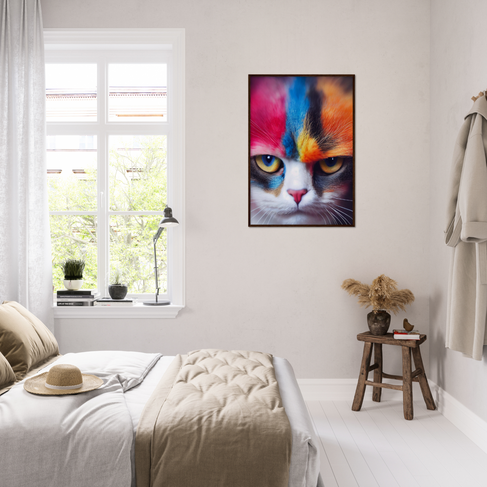 Poster mit Rahmen - Mürrische Regenbogen Katze "Lucy" - Amore ♡ - Cat Love - Katzen Liebe ♡- Künstler: "John Grayst" - Kunstdruck - Wandbild - Poster - Pixelboys - Atelier - Mailand - Rom - Neapel - Turin - Palermo - Catania - Florenz - Genua - Bologna - Bari -