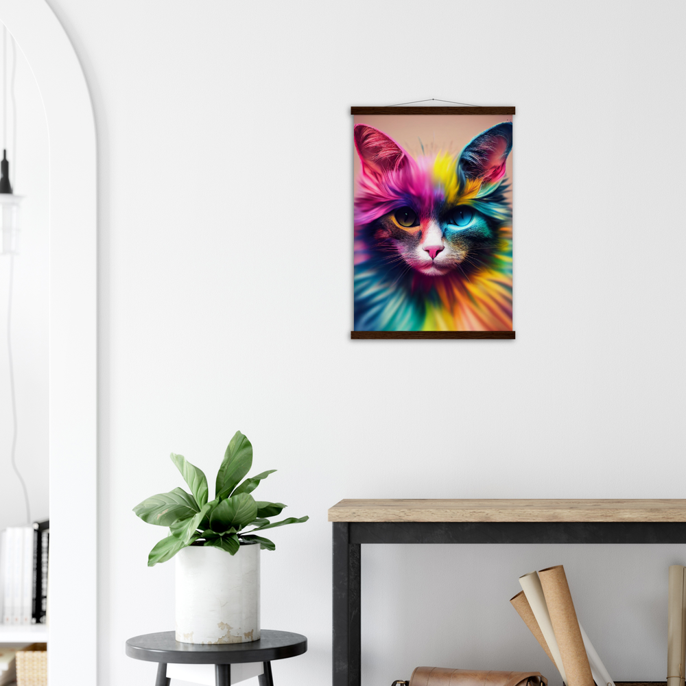 Poster mit Leisten - Einzigartige farbenfrohe Regenbogenkatze "Luna"