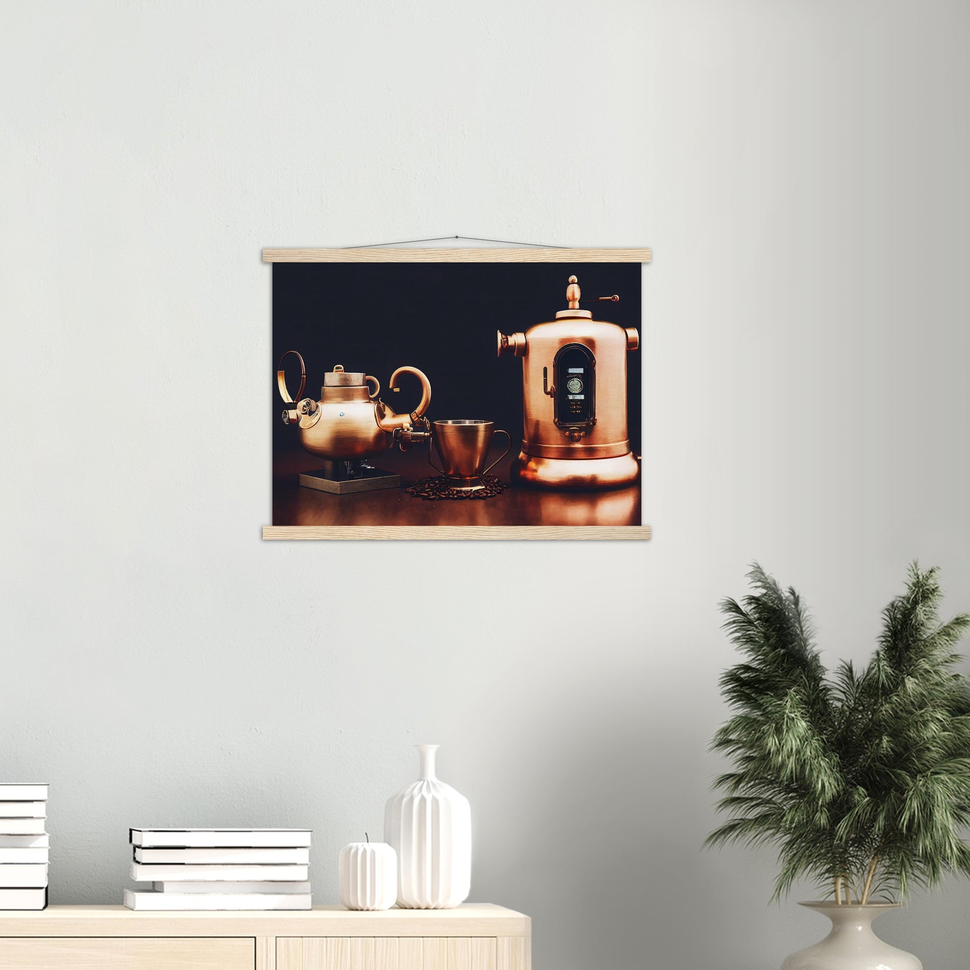 Poster mit Leisten (Holz) - in Museumsqualität - Steampunk - Coffee Maker - No.4 - Collection Cup - Pixelboys - Wandbild - Kunstwerk - Hotelkunst - Kunst auf Postern - Fine Art - Steampunk - Future - Maschine - Poster with frame - Office Poster - Art Brand - Pixelboys - Coffee House - Restaurant Poster - Wall Art - Kunstdruck - Geschenkidee - Kunst auf Acrylglas - Future Coffee Cup - Personalisierbare Tasse - Gastro Tasse - exklusiv - Acryldruck - Gastronomie Poster - Hotelposter - Steam Punk Kitchen -   