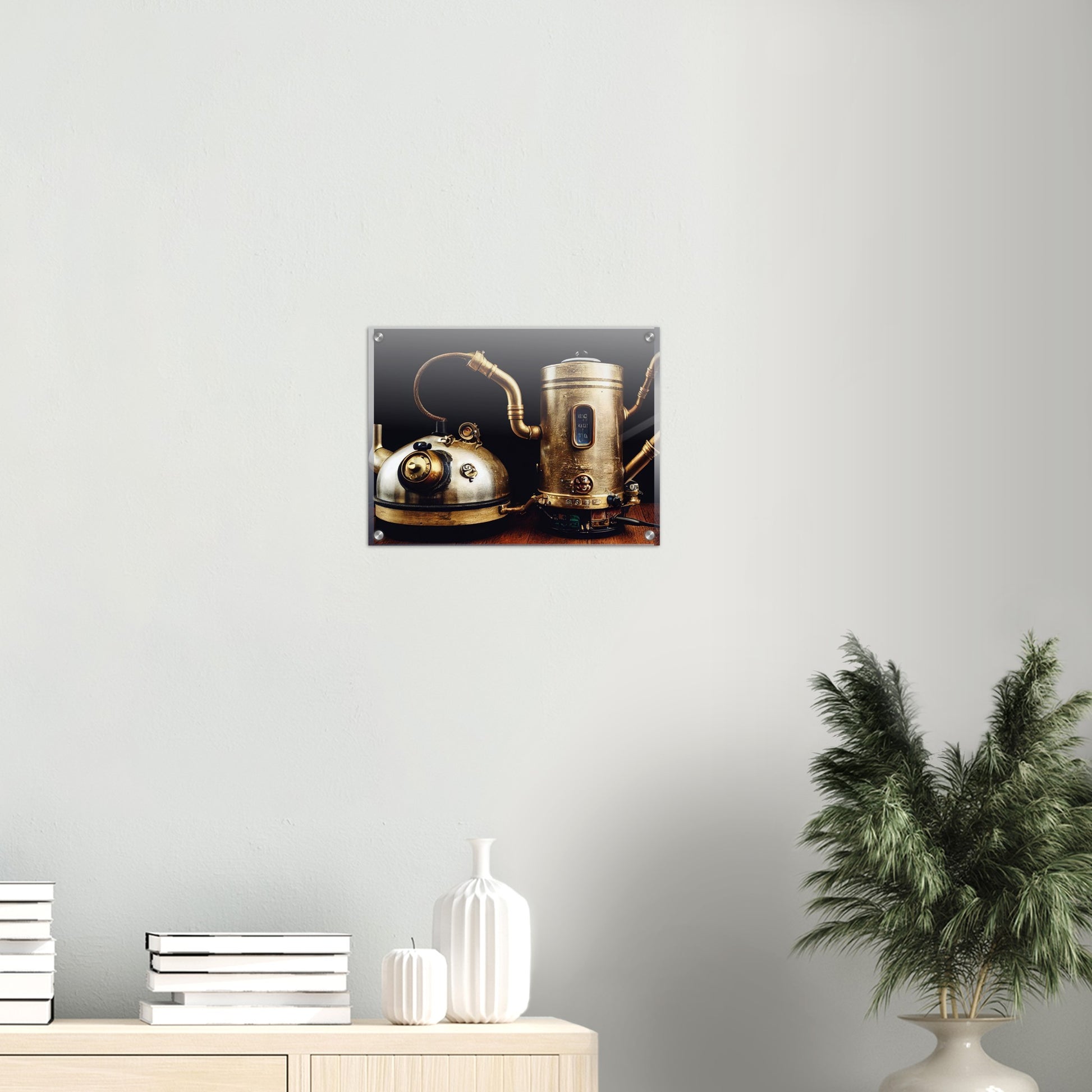 Acrylbild auf Glas in Museumsqualität - Steampunk - Coffee Maker - No.3 - Collection Cup - Pixelboys - Wandbild - Kunstwerk - Hotelkunst - Kunst auf Postern - Fine Art - Steampunk - Future - Maschine - Poster with frame - Office Poster - Art Brand - Pixelboys - Coffee House - Restaurant Poster - Wall Art - Kunstdruck - Geschenkidee - Kunst auf Acrylglas - Future Coffee Cup - Personalisierbare Tasse - Gastro Tasse - exklusiv - Gastronomie Poster - Hotelposter - Steam Punk Kitchen - Acryldruck