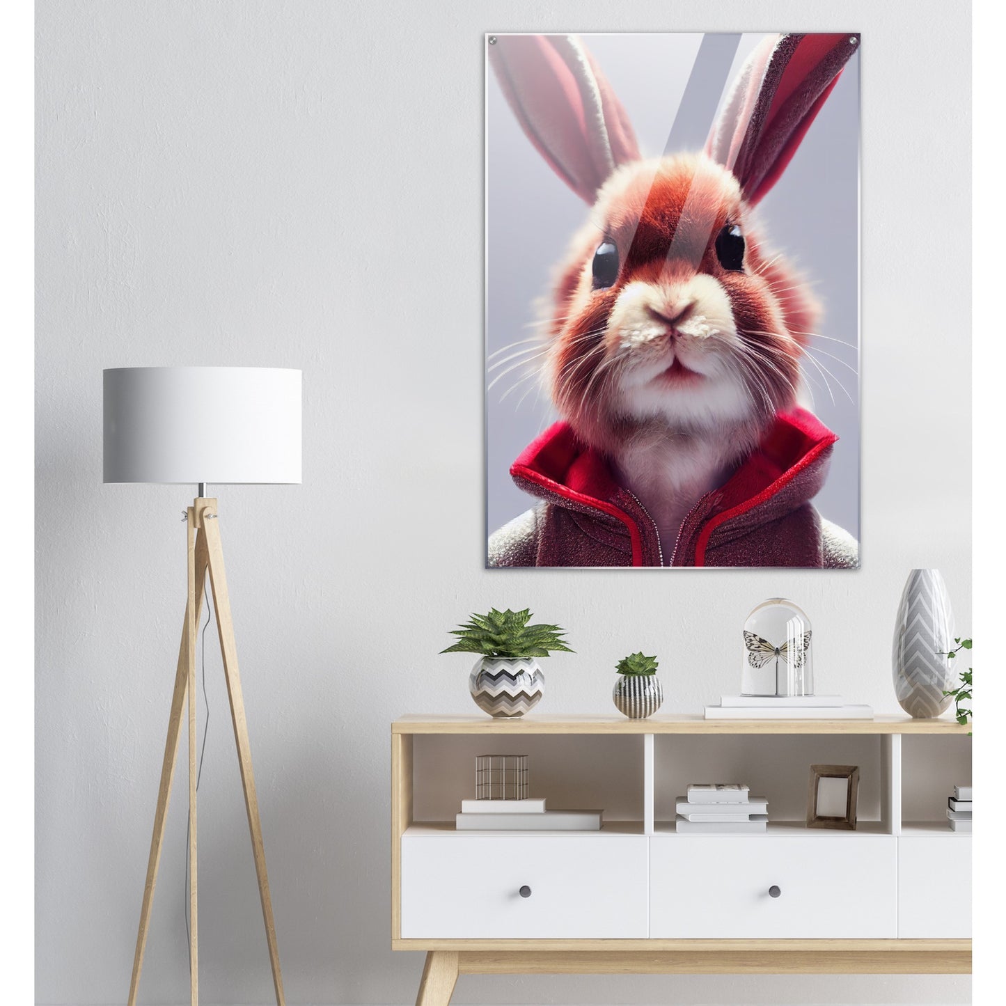 Acryldruck - Museumsqualität - Bunny in grey red tracksuit - "Julius" - Acryl art - personalized mug - customized mug - Cute rabbit - Marke:- Pixelboys - Brand - Art Prints - Marke - Wandkunst - Papierstärke: 250g/qm - Wall Art - Bunny crew - Skater Betty - Hasen Gang - Original - Künstler:Pixelboys - Poster with frame - Office Poster - Acrylkunst - Trend - Wandschmuck - Acrylbild - Atelier Canada - 